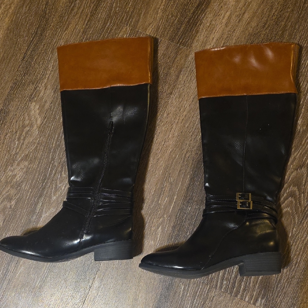 Kohl's So Trixieblack Black and Brown Heeled Leather Riding Boots